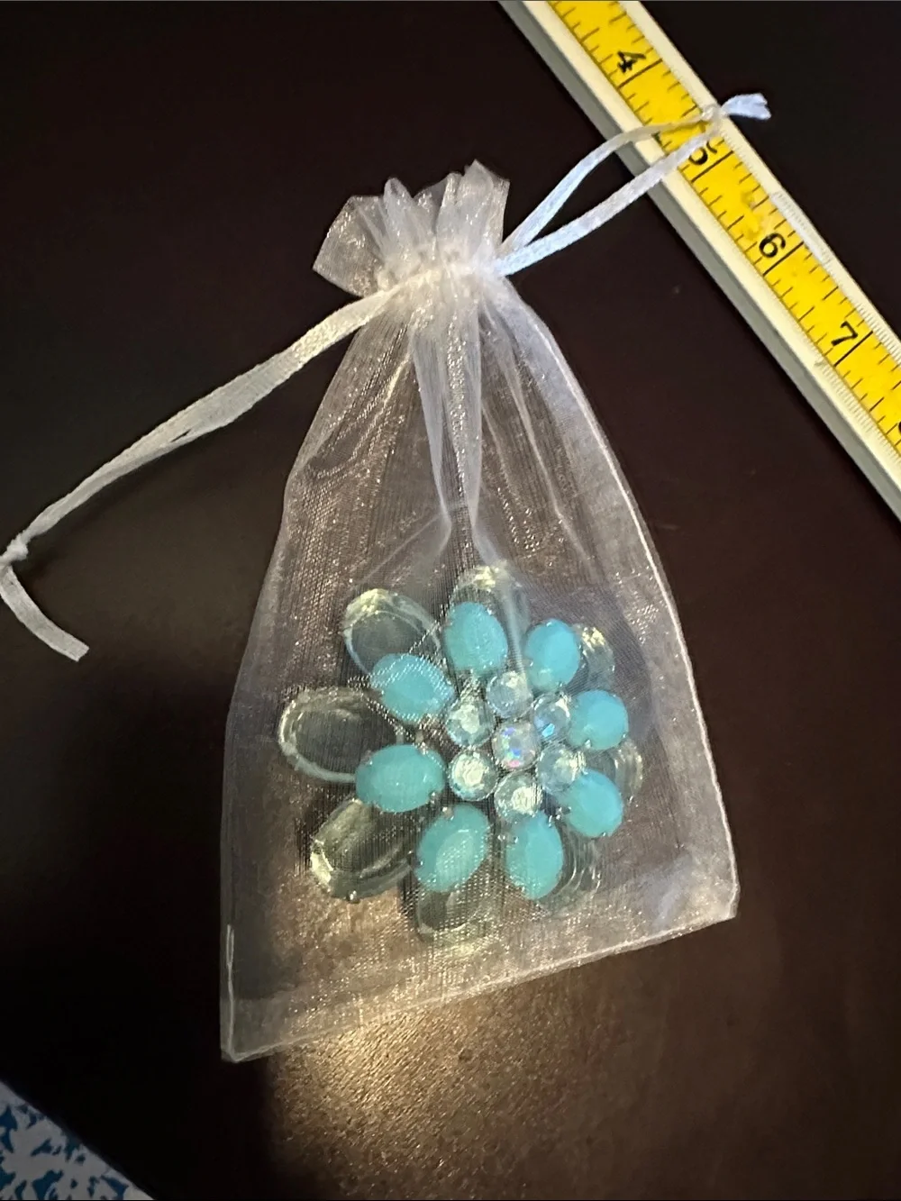Aqua Blue Floral Crystal Statement Brooch - Women Jewelry